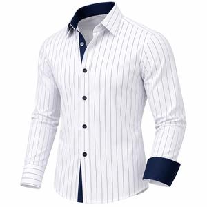 Chemise habillée pour homme, coupe classique, manches longues, couleur unie, tenue de travail décontractée avec poche, chemise formelle pour homme en tissu popeline - Product Image 2
