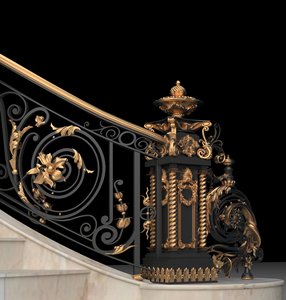 Barandillas de Escalera Modernas de Hierro Fundido KHP con Detalles Dorados Ornamentales, Resistentes al Óxido, Montadas en el Suelo para Uso en Escaleras Interiores, Garantía de 3 Años - Product Image 2