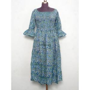 เดรสยาวผ้าฝ้ายแท้ 100% สำหรับผู้หญิง ลายพิมพ์ดอกไม้แบบอินเดีย แขนทรงระฆัง น่ารัก สบายๆ เหมาะสำหรับใส่กลางคืน เรียบง่าย - Product Image 1