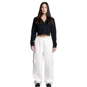 White <b>Cropped</b> <b>Zip</b> <b>Up</b> Drawstring Hoodie for Women Casual Long Sleeve Fleece Hooded Sweatshirt Custom OEM ODM Streetwear Jacket - Product Image 6