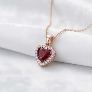 Colgante de corazón con halo de granate, plata de ley 925, chapado en oro de 14 quilates, delicada joya con piedra de nacimiento, regalo de San Valentín para mujer - Product Image 5