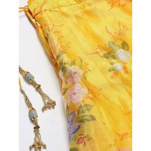 Lehenga Choli de mariée en organza à imprimé floral numérique jaune - Product Image 4