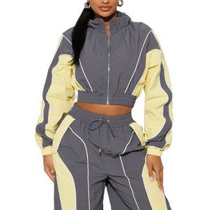 Customize Organic Cotton Casual Hooded Tracksuit Set <b>Jacket</b> Lightweight Waterproof Breathable Windbreaker Training Set <b>Women</b> - Product Image 2