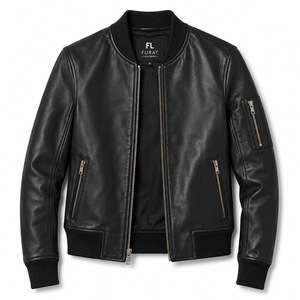 Blouson aviateur en cuir de mouton noir matelassé pour femme, col montant amovible, respirant, écologique, séchage rapide - Product Image 1