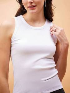 Débardeur blanc uni sans manches pour femme, look basique de haute qualité - Product Image 1