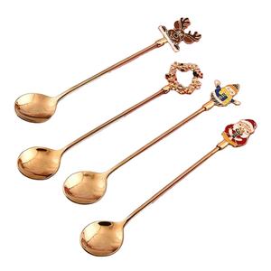 Gold Plated Long Handle Dessert Spoon Set with <b>Crystal</b> Top Decorative Coffee Tea Spoons for Home Party Gift Tableware - Product Image 4