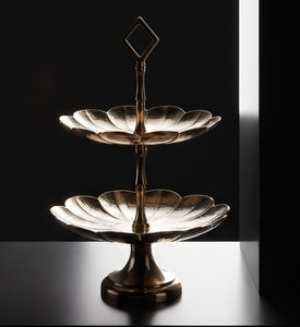 Modern Gold Metal 2 Tier <b>Cake</b> Stand Luxury Scalloped Edge Dessert Display Tray Pedestal Diamond Handle Cupcake Holder Party - Product Image 4