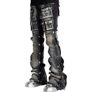 Jean Cargo en Denim pour Homme, Coupe Slim Unisexe, Respirant, Écologique, Délavé, Multi-Poches, Vente en Gros - Product Image 4