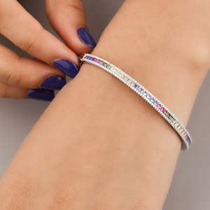 Bracelet jonc ouvert en or rose avec perles d'eau douce et moissanite arc-en-ciel KIVORA pour cadeau et usage quotidien - Product Image 5