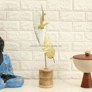 Just Arrived Unique Home <b>Table</b> Top Decor Carved Metal Feather Accent Wood Base Aluminium Handicraft for Ramadan Christmas Party - Product Image 3