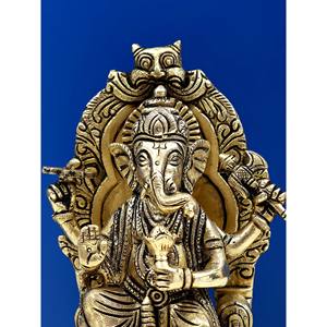 Escultura hecha a mano de latón de 6 pulgadas Ganesha Idol, artículo único y hermoso - Product Image 4