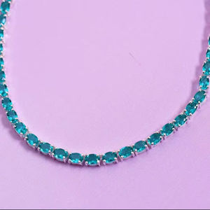 Collar de tenis ovalado de turmalina Paraíba de plata de ley 925, joyería de piedra de nacimiento, collar de gemas de lujo, regalo para ella - Product Image 1