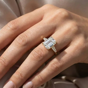 3 Carat lab grown <b>diamond</b> <b>ring</b> Tree stones emerald engagement <b>ring</b> Baguette side stone - Product Image 6