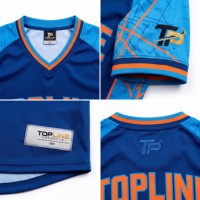 Maillot de baseball pour femme Topline, col en V, blanc et bleu, manches courtes, coupe classique, boutons sur le devant, respirant, séchage rapide, toutes saisons