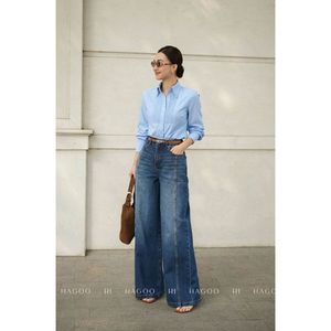 Q1001 Jeans de Mezclilla Elásticos de Cintura Alta y Pierna Ancha para Mujer, Estilo Casual, para Oficina y Uso Diario - Product Image 2