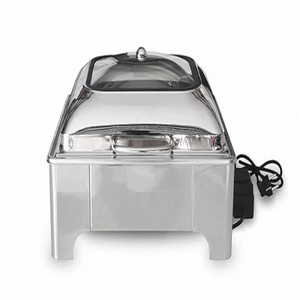 Calentador de alimentos eléctrico cuadrado para restaurante, con tapa de vidrio plateada, moderno servidor de buffet para bodas y hoteles. - Product Image 3