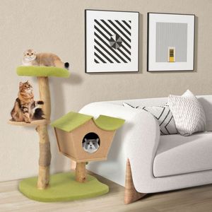 Albero di gatto in legno da 43 pollici con Scratcher e mobili per gatti con trespolo imbottito - Product Image 1