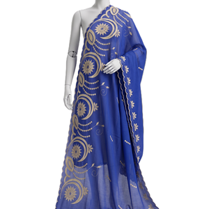 Châle brodé en voile de coton bleu pour femme, motif floral, usage quotidien, écharpe ethnique Inde Pakistan, léger et respirant - Product Image 1