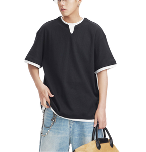 Camiseta de punto extragrande personalizada para hombre, estilo urbano, con cuello en V, manga corta, informal, transpirable y ecológica, de spandex/poliéster - Product Image 4
