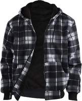 Veste polaire à capuche pour homme, motif écossais, doublure Sherpa, fermeture éclair intégrale, épaisse, thermique, style tartan, pour le ski et les activités de plein air