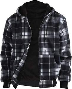 Men's Winter Plaid Fleece Ski Hoodie Sherpa Lined Heavyweight Full Zip Jacket Thermal <b>Tartan</b> Hooded Sweatshirt Outdoor Coat - Product Image 3