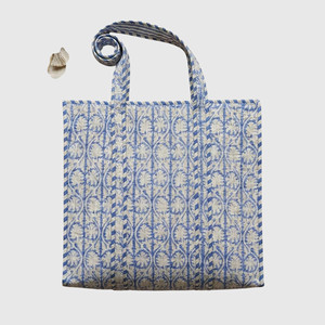 Sac fourre-tout en toile à motifs bleus et blancs, style bohème, ouvert en dessus, sac de shopping pour femmes, utilisation toutes saisons - Product Image 4