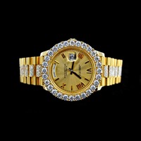 Montre Homme Quartz Classique de Luxe Personnalisée, Or Jaune, Diamants Moissanite VVS, Style Hip Hop, Fenêtre de Date, Étanchéité 10 ATM