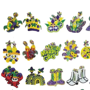 High Quality <b>Beaded</b> Crystal Rhinestone <b>Silver</b> Plated Pendant Earrings Custom Designs Mardi Gras Fleur De Lis Statement Party - Product Image 1