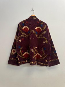 Handmade Luxurious Maroon Velvet <b>Jacket</b> for Women <b>Mandarin</b> <b>Collar</b> Soft Velvet Fabric Comfort Fit <b>Jacket</b> - Product Image 2