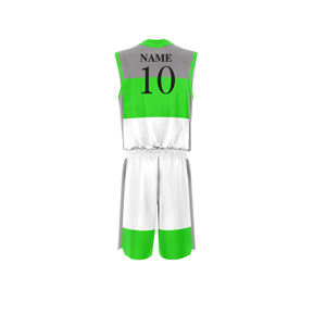 Conjunto de Uniforme de Baloncesto en Bloques de Color Verde, Gris y Blanco, para Jugador Número 10, Sublimado, de Poliéster que Absorbe la Humedad, Unisex, para Adultos - Product Image 2