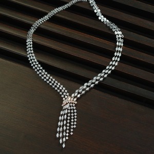 Collier ras du cou en argent 925 pour femme, avec pampilles en strass de cristal de moissanite, coupe marquise, bijoux de mariage, design chaîne perlée - Product Image 3