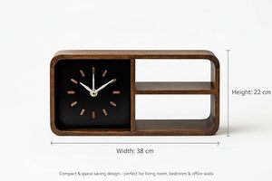Wood <b>Battery</b> Powered Quartz Analog Wall <b>Clock</b> Shelf Modern Rectangle Hanging Storage Organizer for Living Room Entryway - Product Image 4