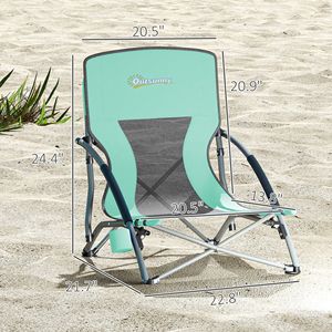 Set di 2 Sedie Pieghevoli da Spiaggia Turchesi con Schienale in Rete, Borsa per il Trasporto e Portabicchieri per Campeggio, Giardino, Sport, Picnic, in Metallo Resistente - Product Image 3