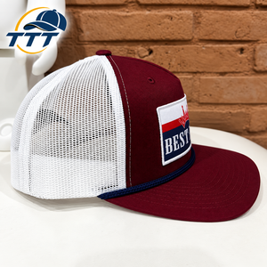 Casquette Trucker Personnalisée 5 Panneaux Bordeaux et Blanc en Maille avec Logo Tissé et Cordon, Fabricant Vietnamien OEM ODM, Usine de Casquettes en Gros - Product Image 3