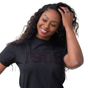 T-shirt à manches longues All Black Glitter 1908 pour femme, avec lettres grecques, en coton premium, décontracté et élégant - Product Image 4