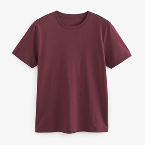 เสื้อยืดแขนสั้นสีแดงเบอร์กันดีสำหรับผู้ชาย คอกลม ทรงปกติ ผ้าเจอร์ซีย์ถัก 100% ผ้าฝ้าย ดีไซน์เรียบ - Product Image 1