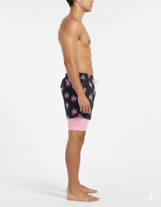 Shorts de plage pour hommes en satin 100% polyester, sublimation personnalisée, 2-en-1, avec leggings de compression intégrés, séchage rapide - Product Image 3