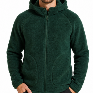 Sweat à capuche zippé en polaire vert foncé pour homme, avec poche incurvée et design premium, idéal pour l'activewear hivernal chaud - Product Image 2
