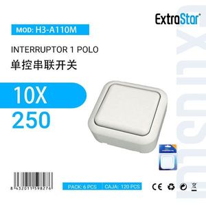 Interruttore a Polo Singolo ExtraStar H3-A110M 10X250 Confezione da 6 Pezzi per Uso Domestico - Product Image 1