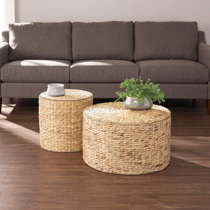 Handwoven Natural Water Hyacinth <b>Round</b> <b>Side</b> <b>Tables</b> with Hidden Storage Coffee <b>Table</b> with Storage Rustic Style from Vietnam - Product Image 4