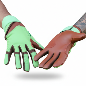 Guantes de Bateo de Béisbol de Cuero Verde Lima y Marrón, Diseño Ergonómico de Articulación Flexible, Cierre de Gancho y Bucle para Jugadores Adultos - Product Image 1