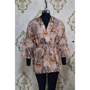 เสื้อคลุมกิโมโนสั้นหรูหราสำหรับผู้หญิงผ้าฝ้าย100% ปรับแต่งลายโลโก้ได้สำหรับฤดูร้อนฤดูใบไม้ร่วงฤดูใบไม้ผลิ-ต่ำ - Product Image 4