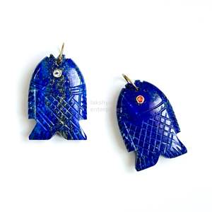 Pendentif poisson en lapis-lazuli naturel, sculpté à la main, breloque poisson en pierre précieuse, argent 925, fait main, cristal de guérison, pour la fabrication de bijoux - Product Image 1