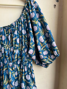 Vestido midi casual verde para mujer, con escote corazón, mangas abullonadas, estampado floral, tela de algodón, vestido largo maxi a precio de fábrica. - Product Image 2