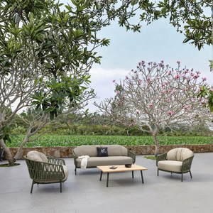 SILVA Outdoor Lounge <b>Sofa</b> Set with Round Rope Weaving and Teak Top Table - Product Image 1