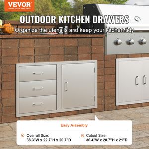 Cucina esterna in acciaio inossidabile 38.3 combinazione di stoccaggio "w X 22.7" "h X 20.7" porta di accesso per barbecue tripla cassetti maniglie in acciaio inossidabile - Product Image 2
