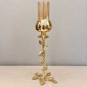 Gold Candelabra Decorative Metal <b>Candle</b> <b>Holder</b> Crystal Glass Accents Floral Leaf Design <b>Tall</b> Taper Wedding Christmas - Product Image 1