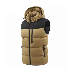 Gilet matelassé sans manches pour homme en laine noire écologique avec capuche, fermeture éclair frontale, décontracté, épais et chaud, coupe classique - Product Image 5