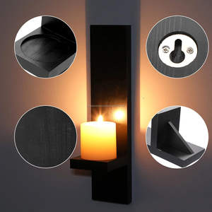 Wooden Wall <b>Candle</b> <b>Sconces</b> Rustic Farmhouse Black Vintage Hanging <b>Candle</b> Holder Christmas Wall Decor - Product Image 3