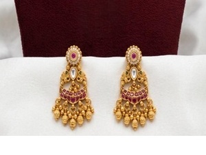 Ensemble Collier et Boucles d'Oreilles en Moissanite Rajwadhi Plaqué Or Laiton de Qualité Supérieure, Collection Cadeau de Mariage - Product Image 2